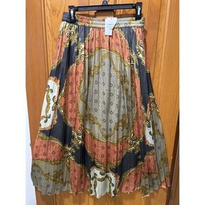 Current Air High Appeal Midi Skirt Pleated Baroque Print Elastic Waist M